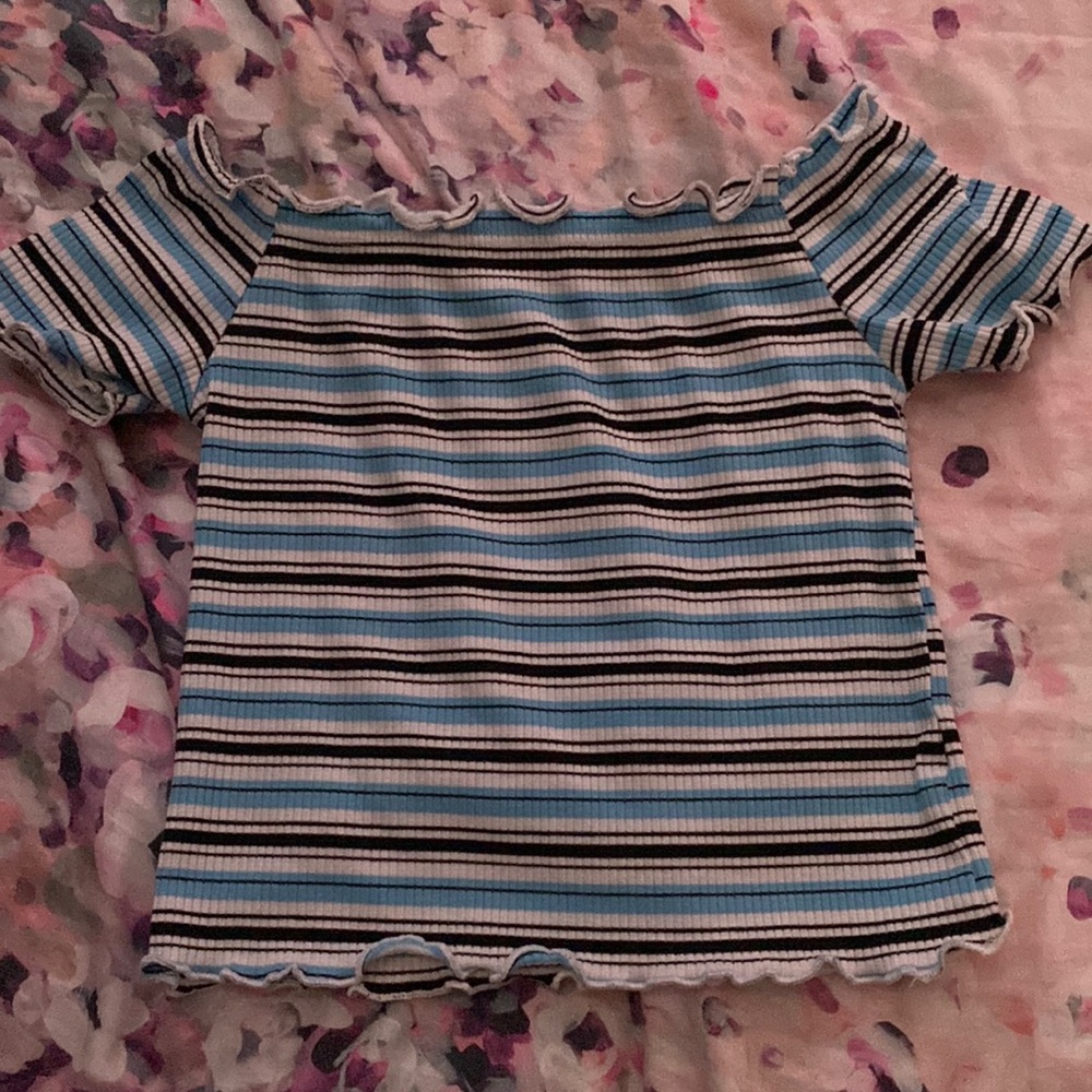 Blue Ribbed Crop Top